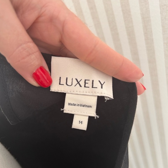 Luxely Raven Black Midi Dress. Women’s Sz 14. Bias Cut Slip Dress Halter Style - Picture 6 of 7